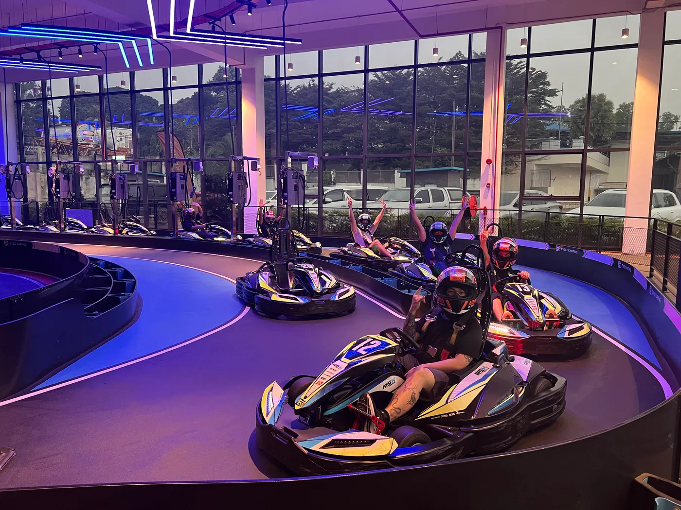 MedicalMet team racing go-karts at Evolt Karting during the 2024 Grand Prix team building event